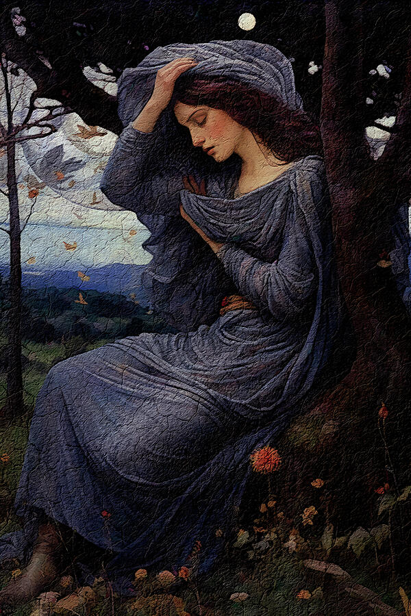 Melancholic Woman in a Forest Digital Art - Boreas Renaissance Style Oil Painting by Nature Oil Painting