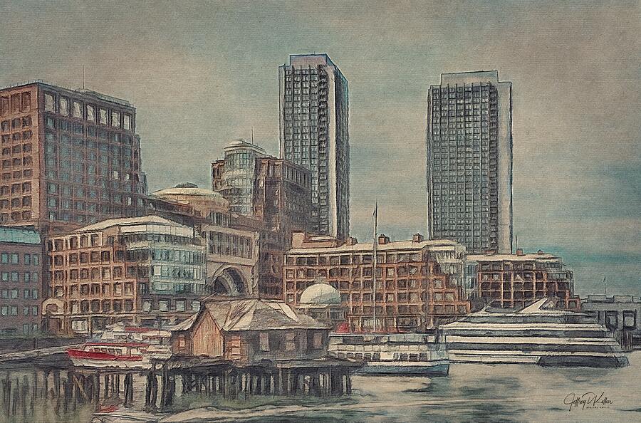 City Waterfront Skyline Painting - Boston Harbor by Jeffrey Kolker
