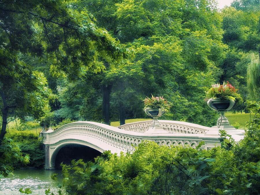 Elegant Bridge in Lush Park Photograph - Bow Bridge in Summer by Jessica Jenney