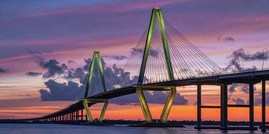 Sunset Over Suspension Bridge Photograph - Bridge to Paradise by Maryanne Keeling