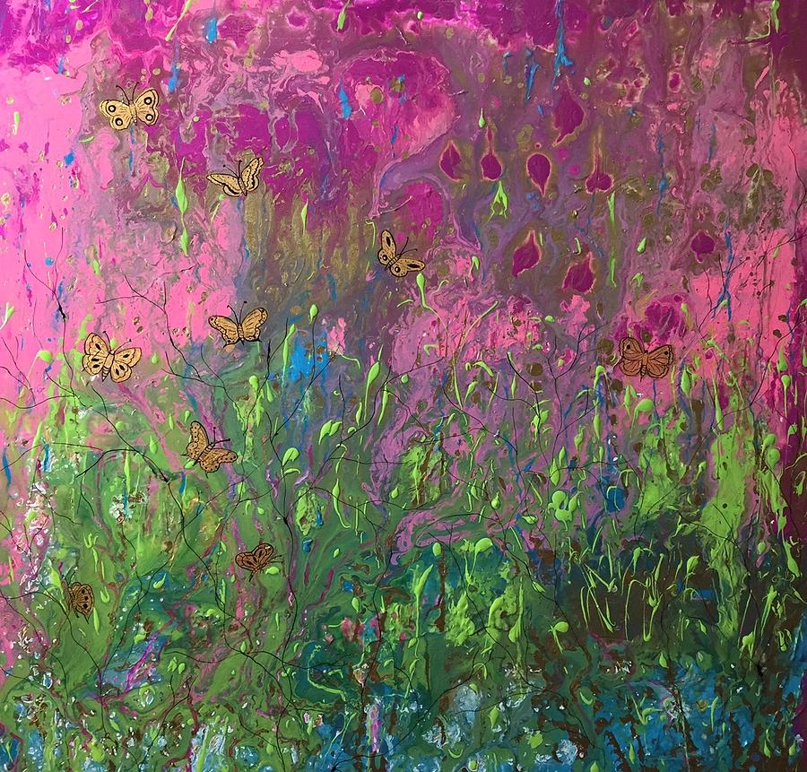 Butterfly Garden Painting by Barbara Landry