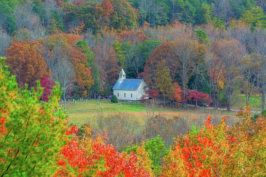 Cades Cove Methodist Church Autumn Photograph by Douglas Wielfaert