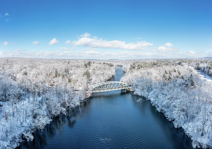 Snowy Bridge Over a Tranquil River Photograph - Canterbury Snowy Bridge Over River by Veterans Aerial Media LLC