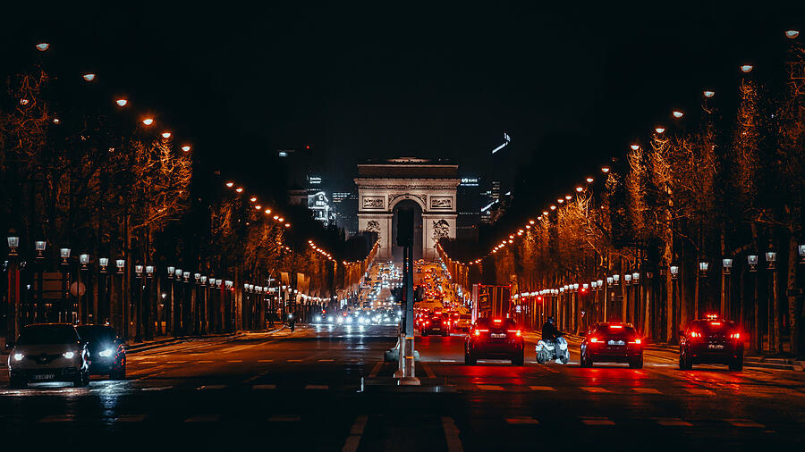 Champs-Elysees At Night Photograph by Printed View