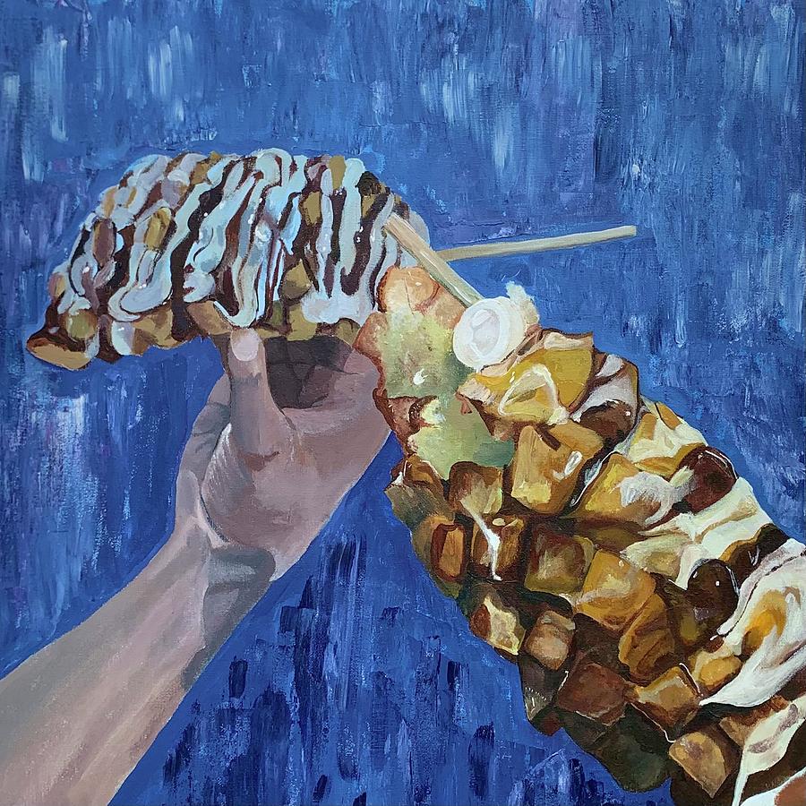Cheesy Corndog with Potatoes Painting by Jenna Blank Page