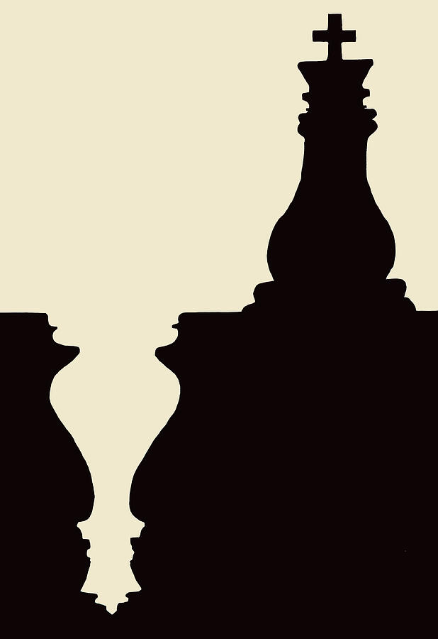 Chess Pieces Optical Illusion Black Silhouette by Rachel League