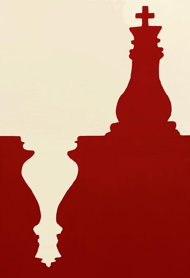 Chess Pieces Optical Illusion Red Silhouette by Rachel League