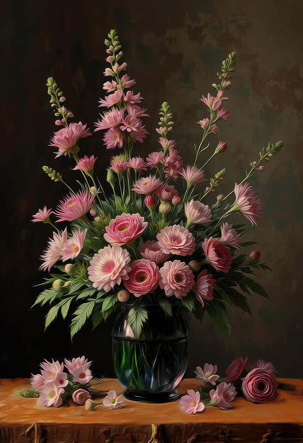 Elegant Floral Bouquet in Vase Digital Art - Chicory Blooms Flower Oil Painting by Nature Oil Painting
