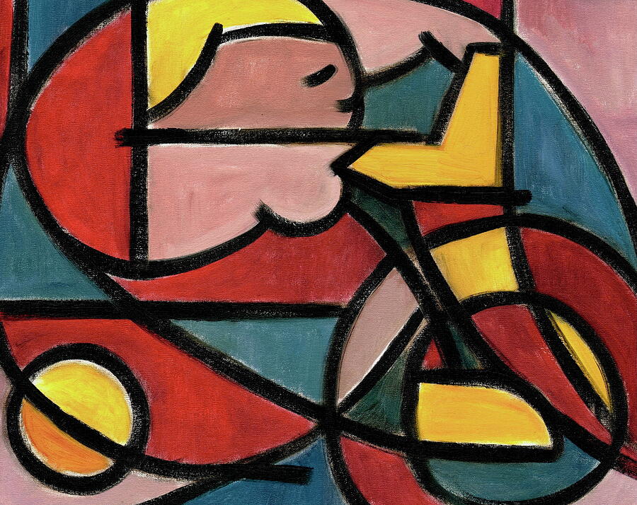 Child on Toy Tricycle Wall Art Print Painting by Tommervik
