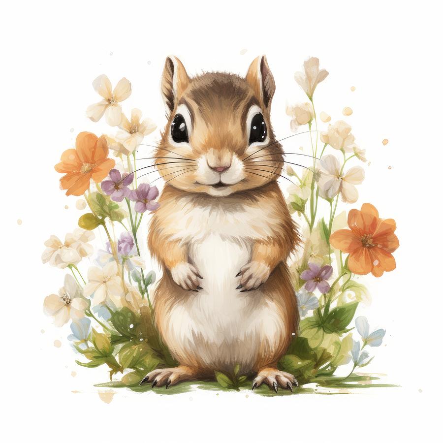 Chipmunk Amidst the Flowers Painting by Land of Dreams