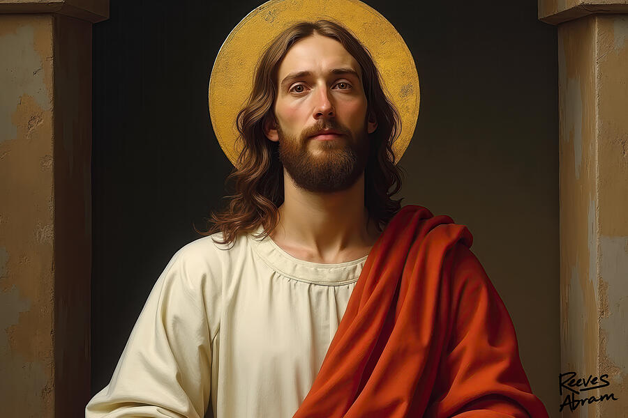 Christ at the Doorway with Golden Halo Digital Art by Reeves Abram - Pastor Reeves Studio - Metal Posters