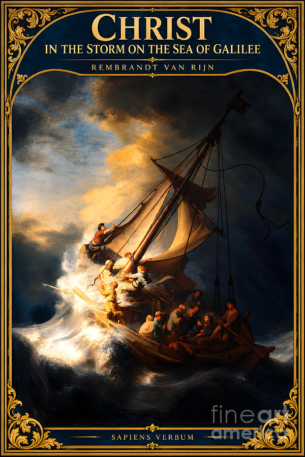 Christ in the Storm on the Sea of Galilee by Rembrandt, vintage art poster by Sapiens Verbum