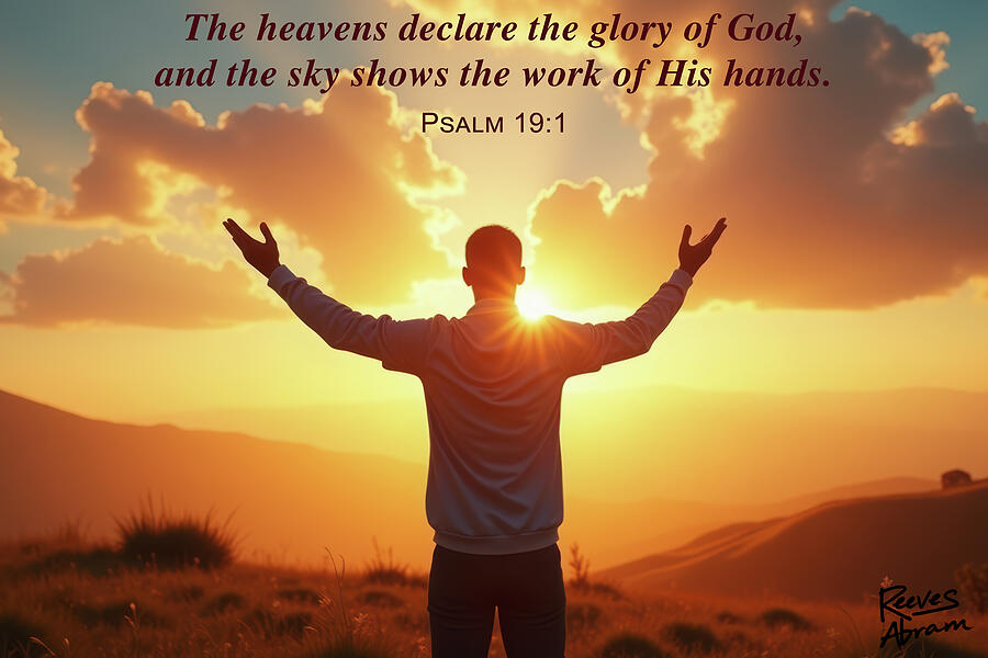 Christian Silhouette at Sunset with Psalm Verse Photograph by Reeves Abram - Pastor Reeves Studio - Metal Posters
