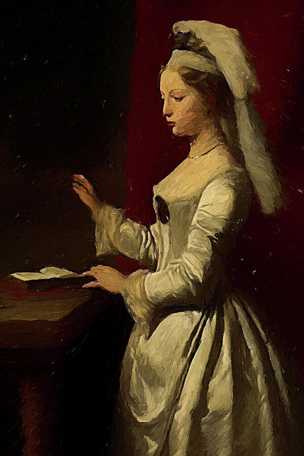 Woman in 17th Century Attire Digital Art - Christine de Pizan Painting On Canvas by Nature Oil Painting