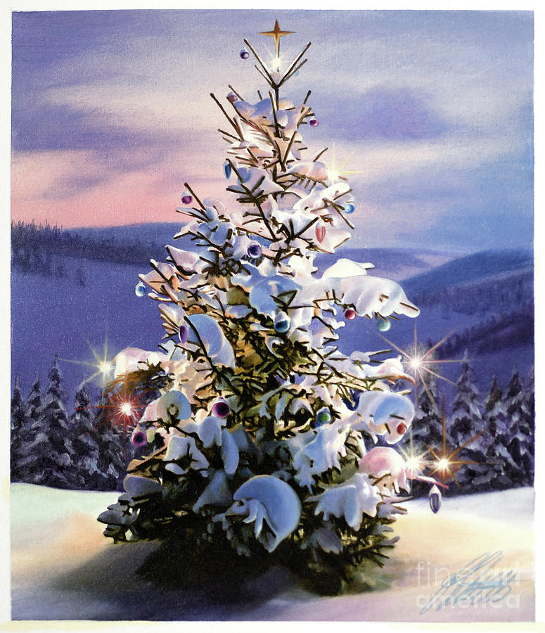 Christmas Tree Painting by Ed Little