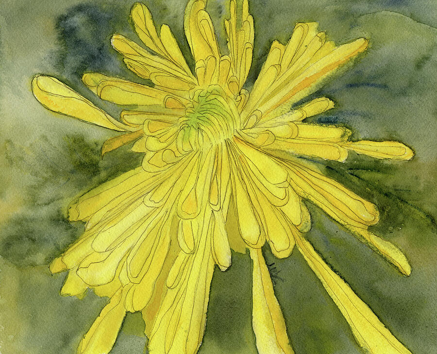 Chrysanthemum, Golden Flower, November Birth Flower Painting by Elizabeth Reich
