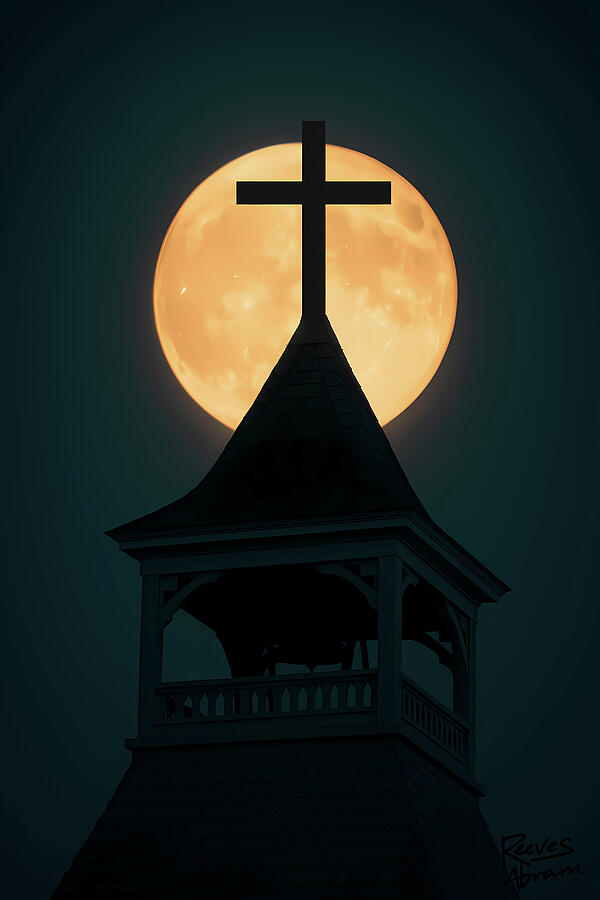 Church Steeple Moon Mixed Media by Reeves Abram - Pastor Reeves Studio - Metal Posters