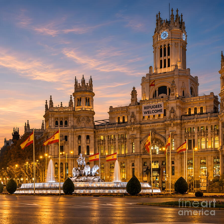 The Cibeles Fountain at sunset, Madrid