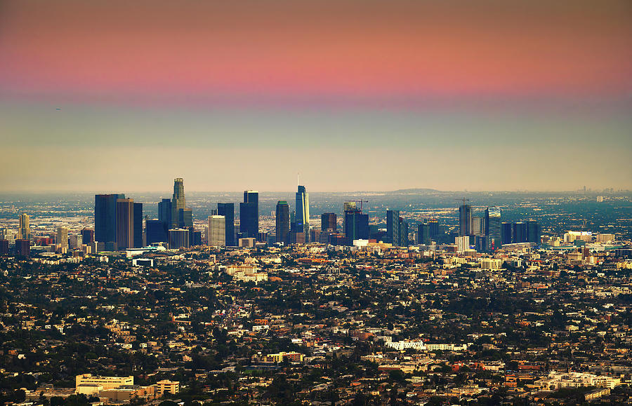 City skyline of Los Angeles in California during sunset Photograph by Miroslav Liska