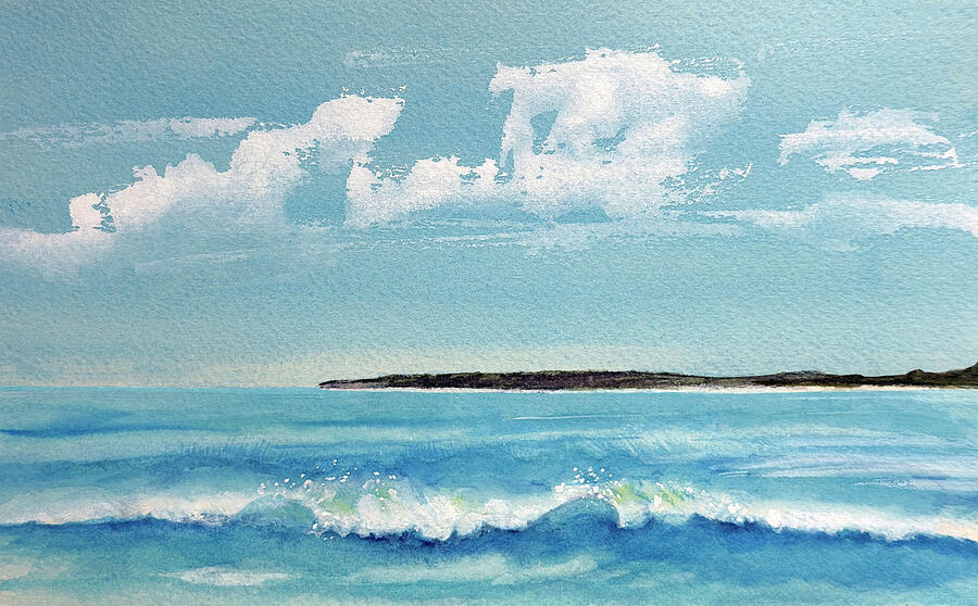 Coastal Seascape with Rolling Surf and Summer Sky by Deborah League