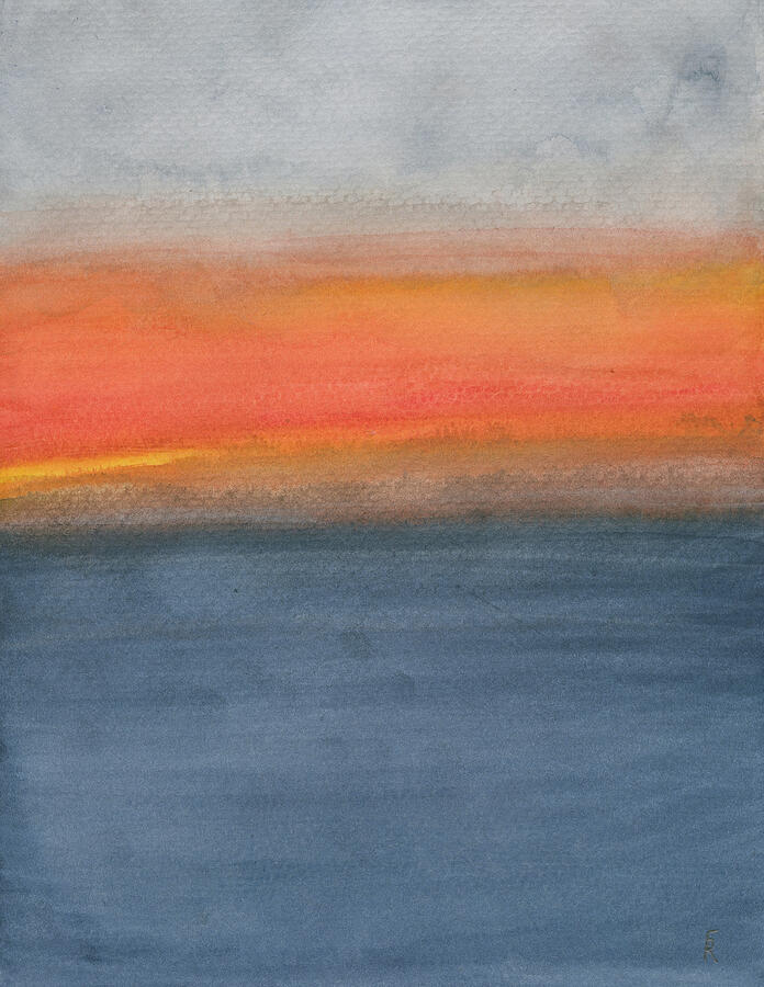 Color Field Hawaii Cloudy Ocean Sunset Painting by Elizabeth Reich