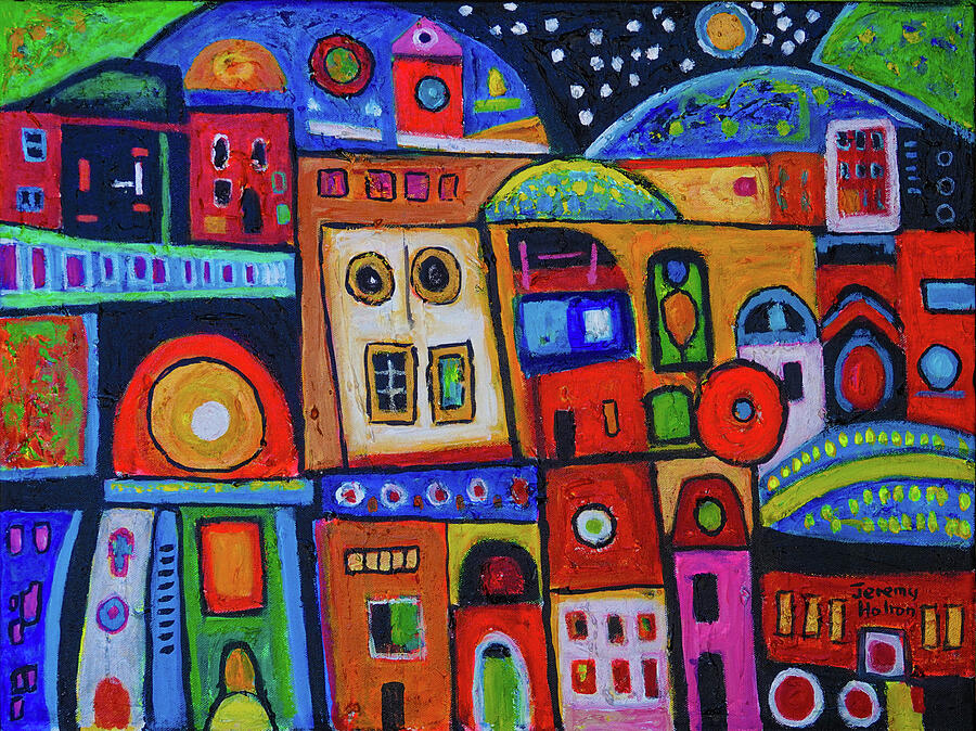 Colorful Abstract Cityscape Painting - Colorful Abstract Cityscape by Jeremy Holton