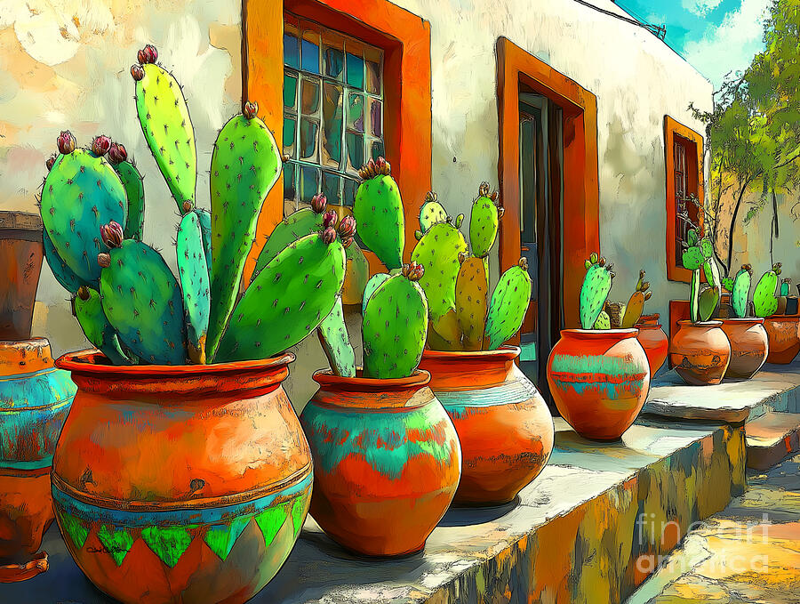 Colorful Cactus Garden in Terra Cotta Digital Art - Colorful Cactus Garden in Terra Cotta by Ted Clifton