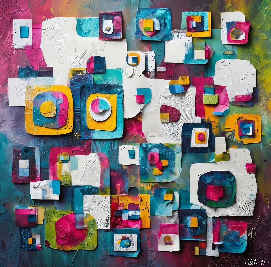 Colorful Geometric Abstract Composition Digital Art - Colorful Language by Colin Hardman