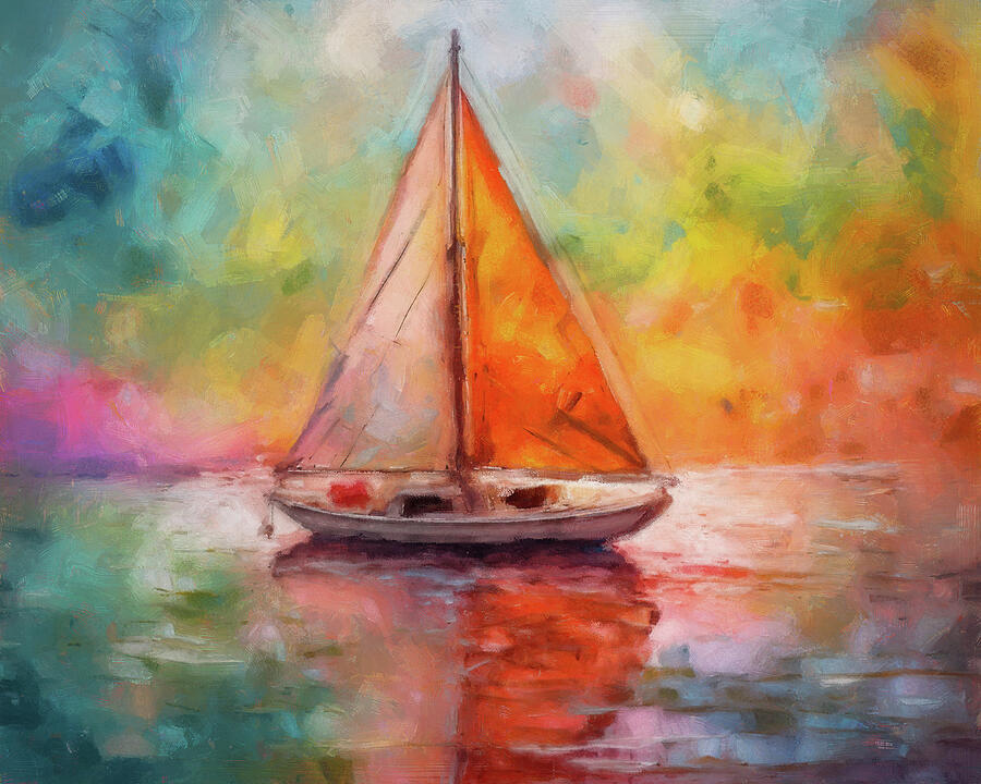 Colorful Sailboat On The Sea Painting by Dan Sproul