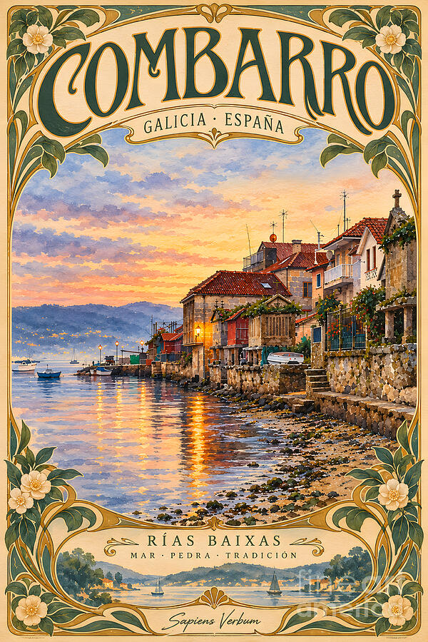 Combarro at Dusk: Art Nouveau vintage travel poster by Sapiens Verbum