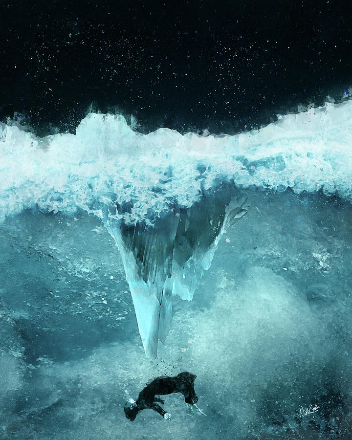 Surreal Iceberg and Drowning Figure Digital Art - Comfortably Numb by Nikki Marie Smith