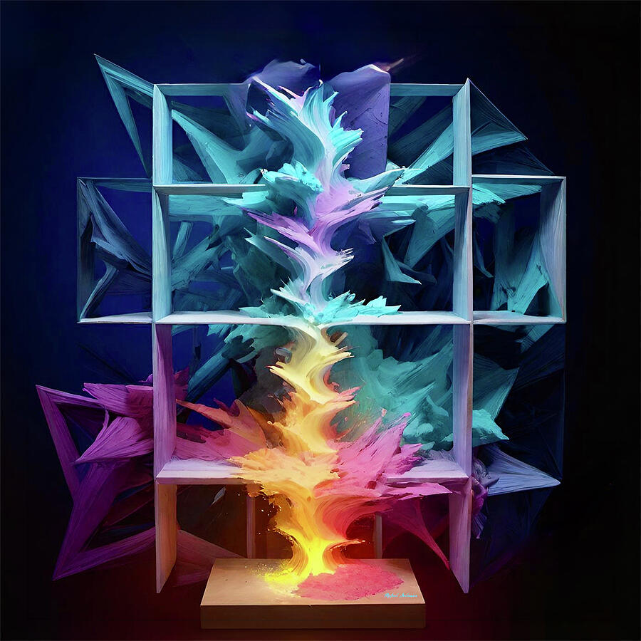 Colorful Abstract Explosion in Grid Ai Art - Contained Ignition by Rafael Salazar