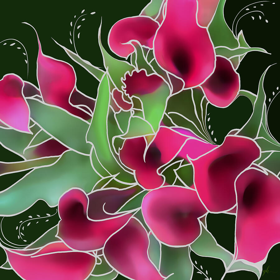 Vivid Floral Abstraction Digital Art - Contemplating Callas by Gina Harrison