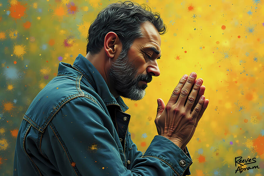 Man in Prayer Mixed Media by Reeves Abram - Pastor Reeves Studio - Metal Posters