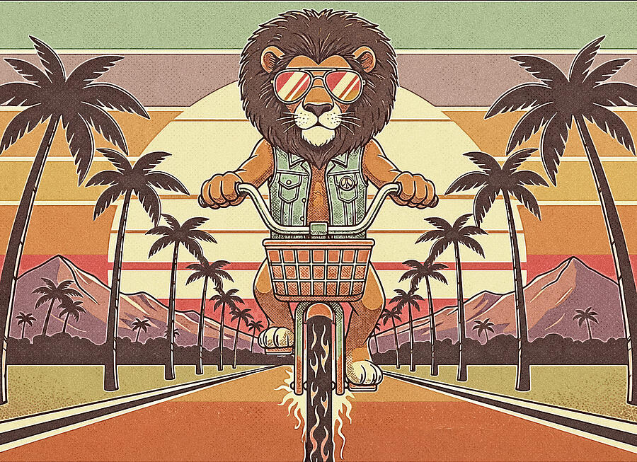Cool Lion Biker on the Road Digital Art - Cool Lion by Dan Sproul