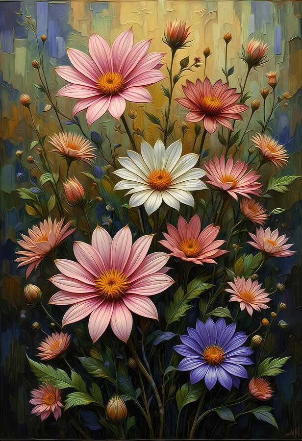 Vibrant Floral Arrangement Digital Art - Cornflower Flower Oil Painting by Nature Oil Painting