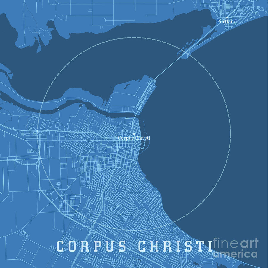 Corpus Christi TX City Vector Road Map Blue Text Digital Art by Frank ...
