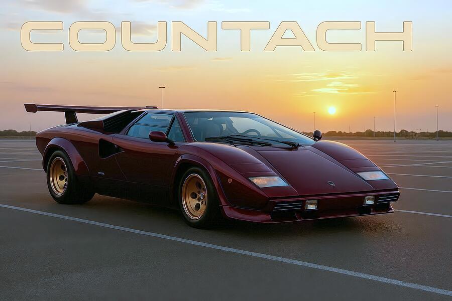Vintage Lamborghini Countach at Sunset Digital Art - Countach at Sunset by David Manlove