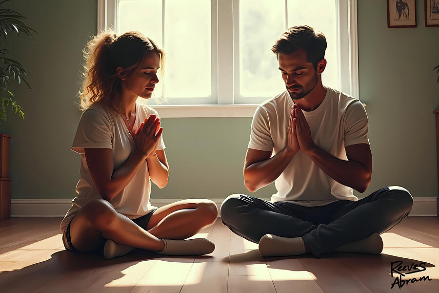Couple Sitting in Prayer Digital Art by Reeves Abram - Pastor Reeves Studio - Metal Posters