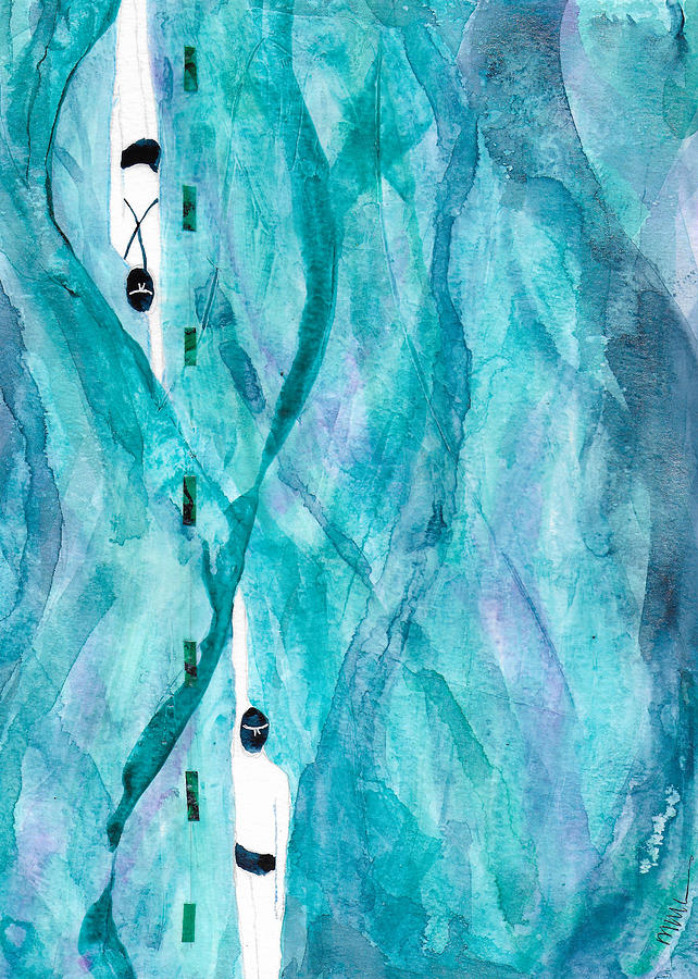 Girl Boy Swim Bright Blue Mixed Media by Mary Conner