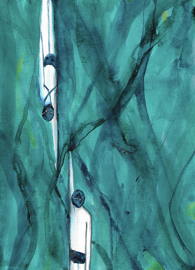 Boy Girl Swim Dark blue Mixed Media by Mary Conner