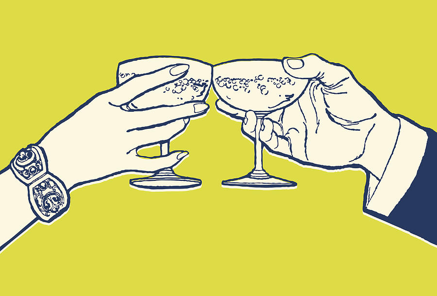 Couple Toasting With Cocktails Drawing by CSA-Archive