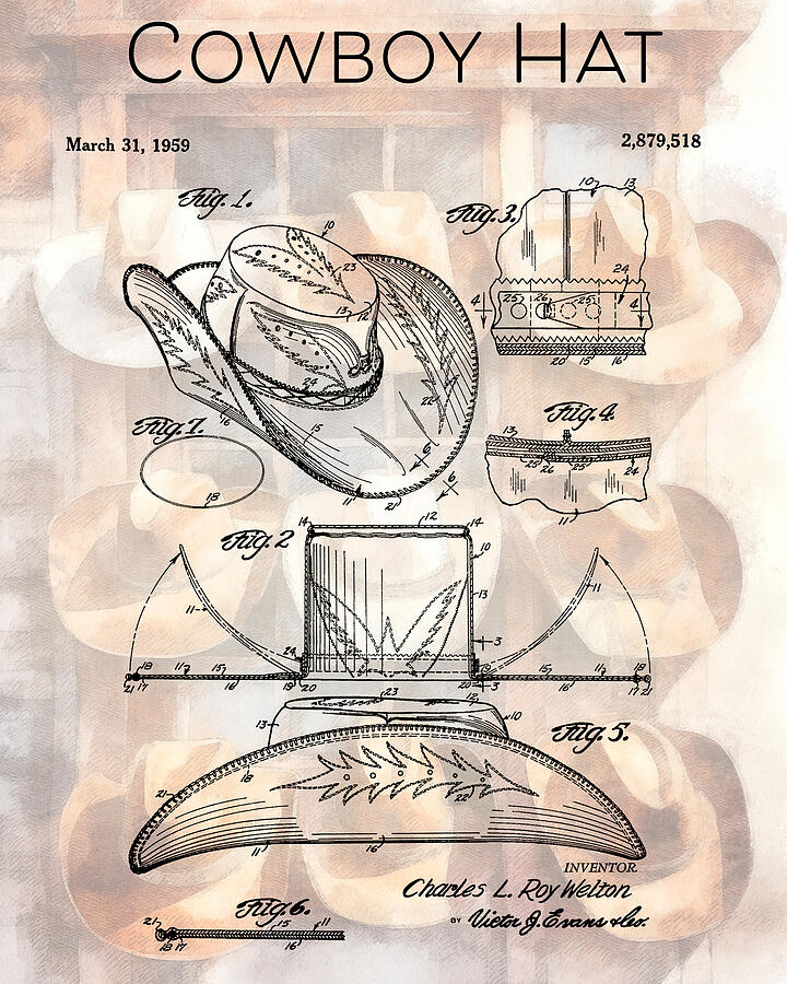 Cowboy Hat Patent Mixed Media by Dan Sproul