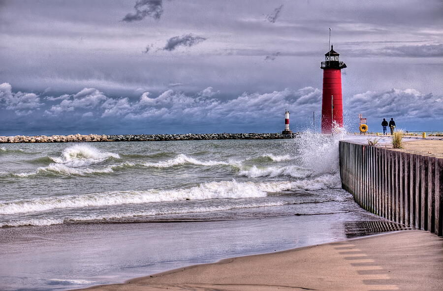 Crashing Waves At Kenosha Lighthouse Photograph by Dale Kauzlaric
