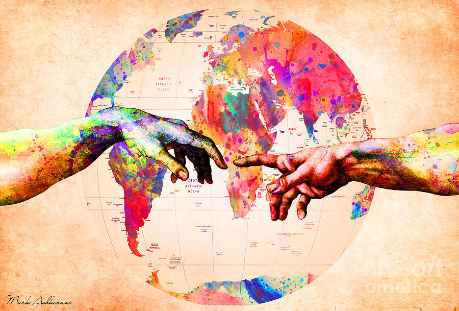 Creation of Adam-World Map Painting by Mark Ashkenazi - Metal Posters