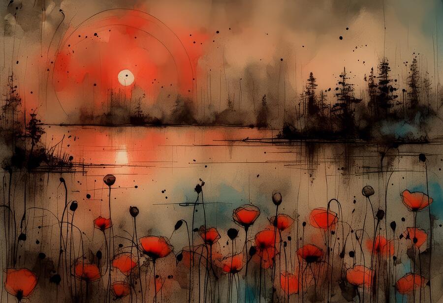 Crimson Dusk Reflections Digital Art by Deb Beausoleil