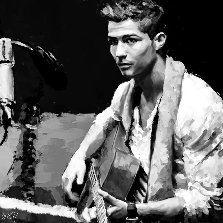 Cristiano Ronaldo playing guitar in black and white Digital Art by Gradify Creations