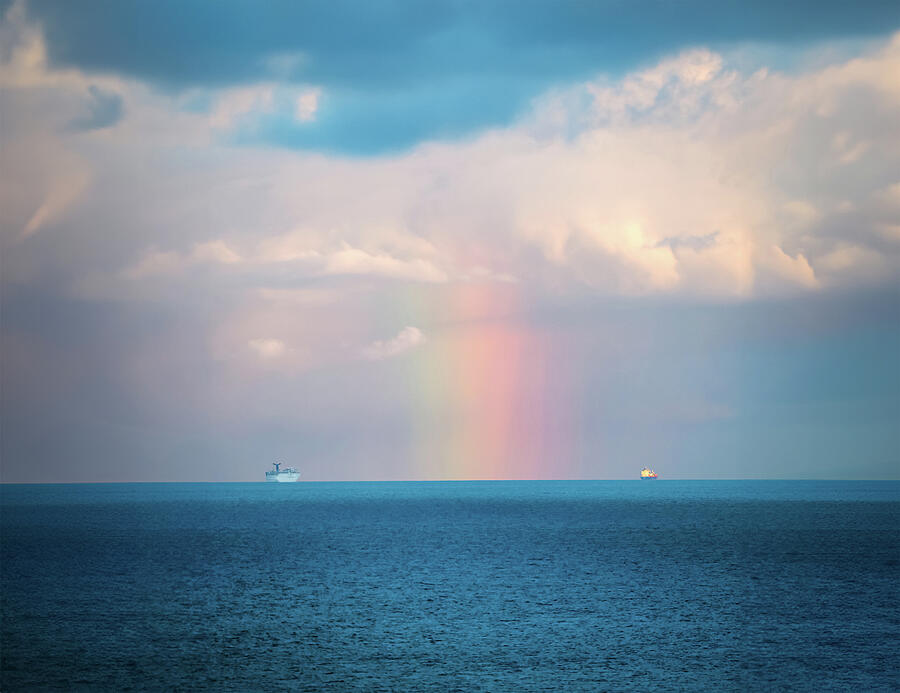 Cruise Ship Rainbow and Freighter Photograph by Joe Schofield