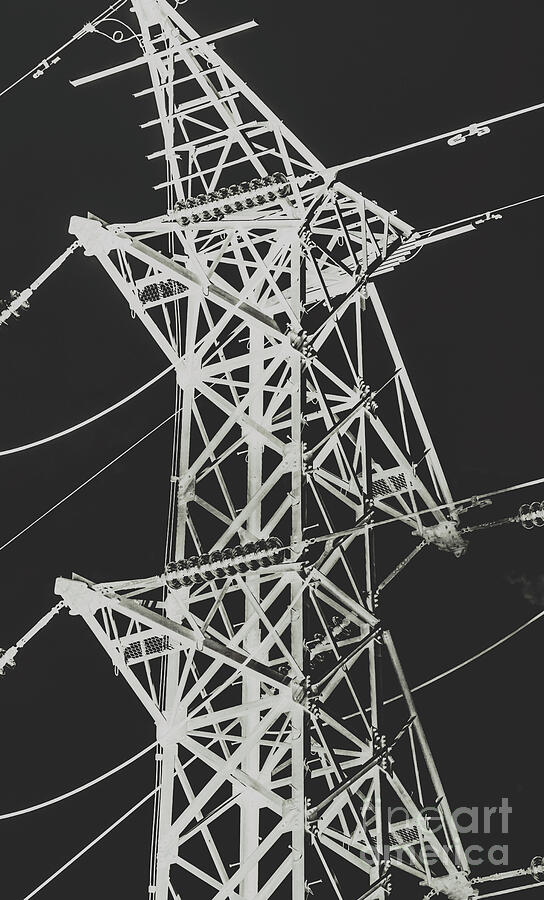Monochrome Power Lines Tower Photograph - Current inverted by Jorgo Photography