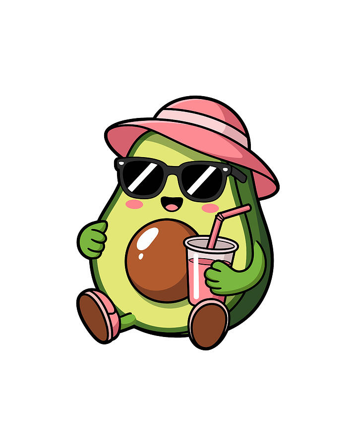 Cute Avocado Character with Drink Digital Art by Joanna Redesiuk ...